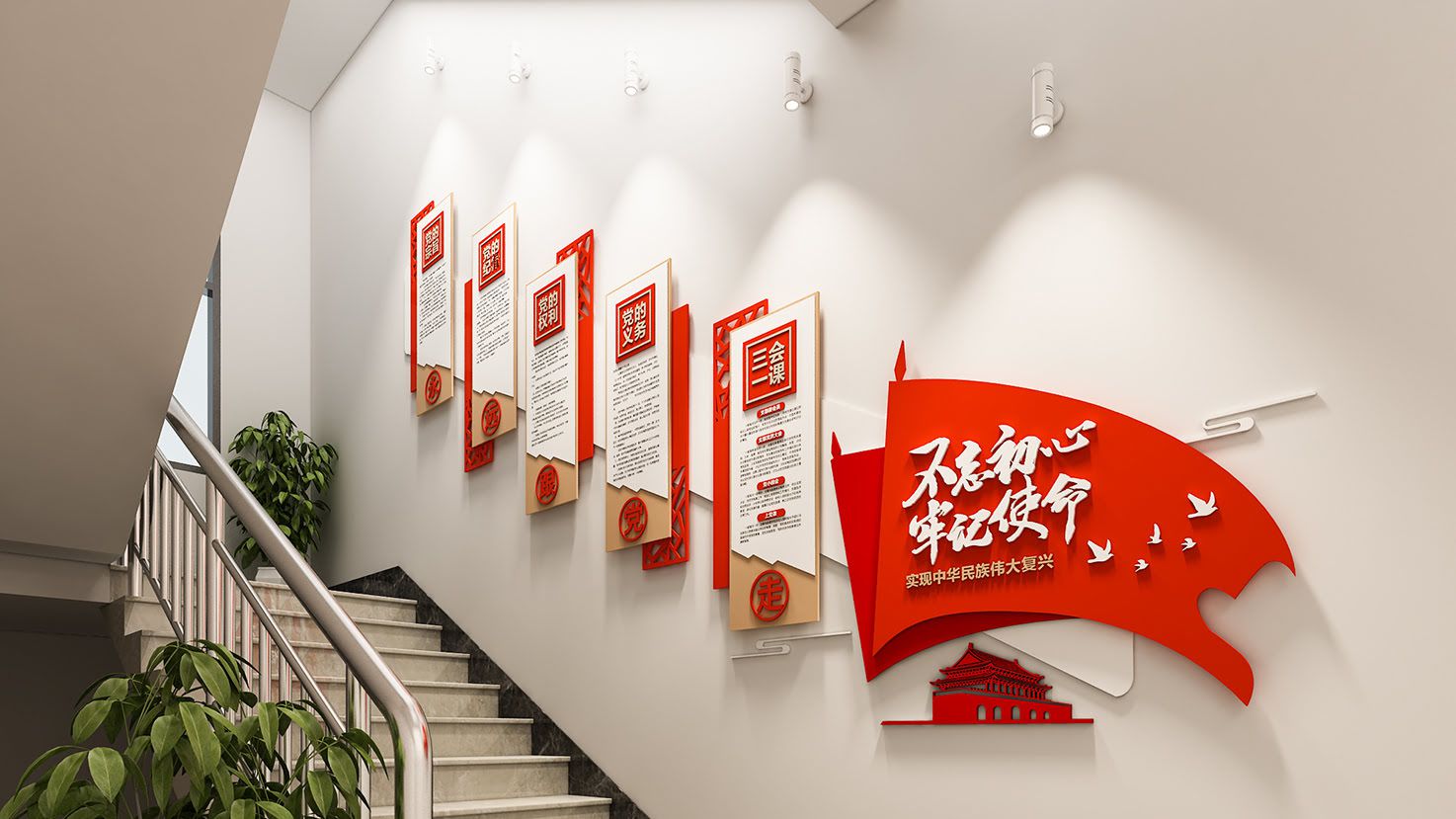 新时代中国特色社会主义思想党建引领楼梯文化墙(图3)