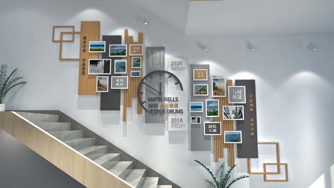 现代原木轻绿楼梯文化墙(图4)