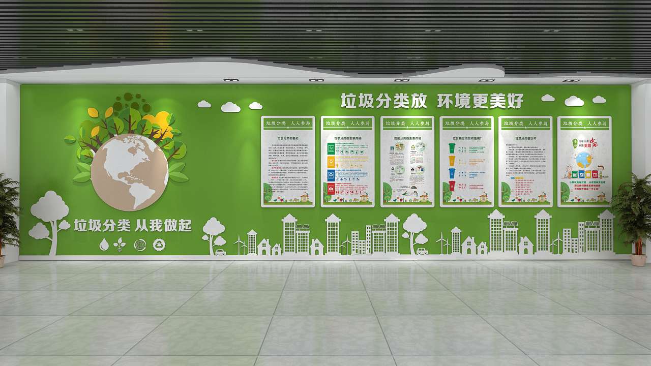 绿色垃圾分类环保文化墙(图1)