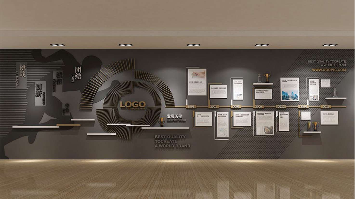 模板定制企业发展历程与荣誉结合造型文化墙公司办公室装饰(图1)