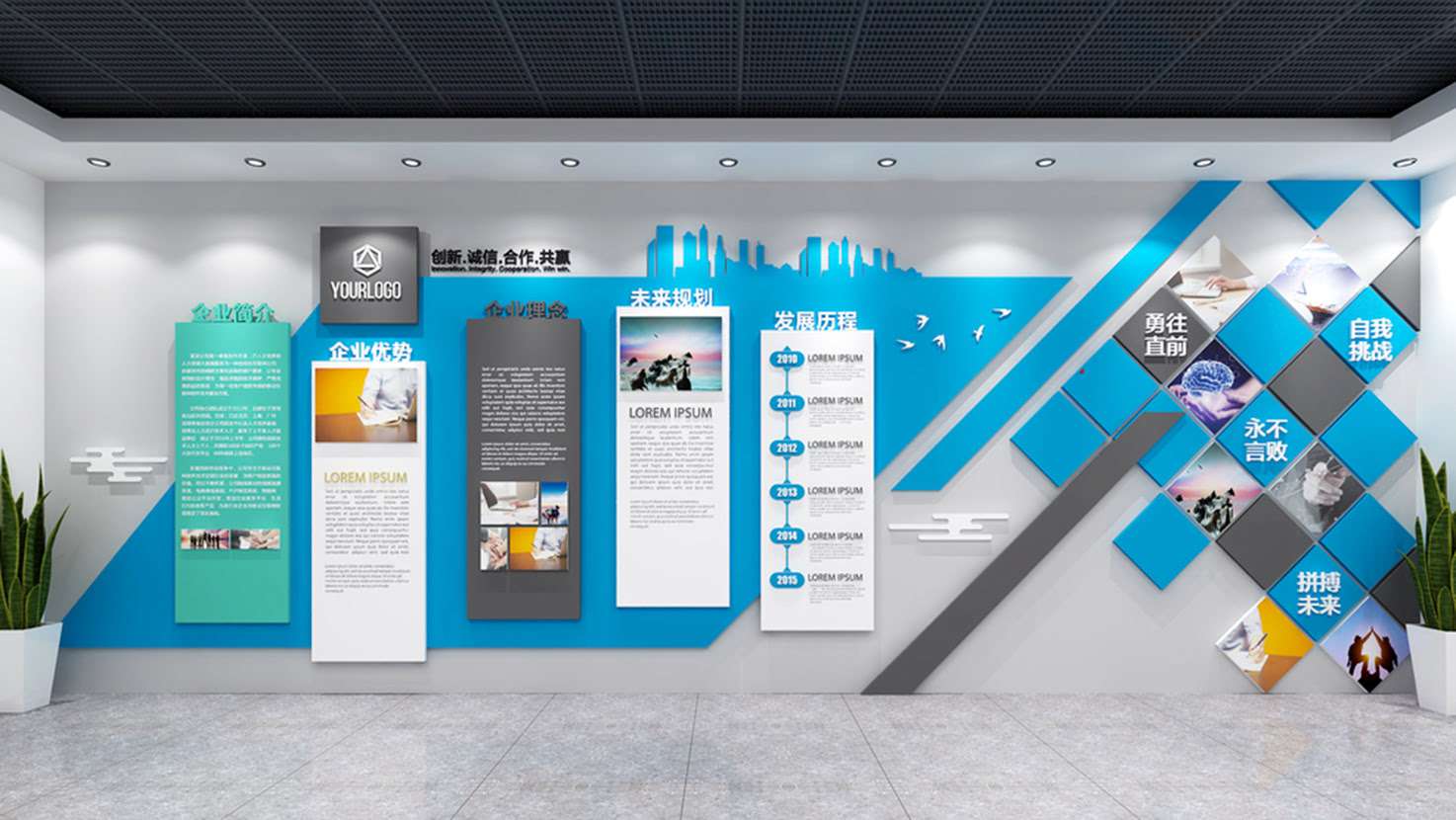 模板定制厚重风公司企业发展历程文化墙公司办公室装饰(图2)