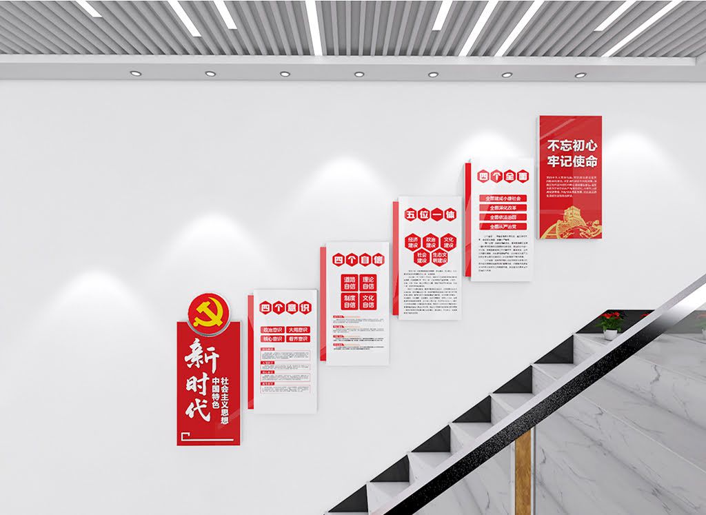 新时代中国特色社会主义思想党建引领楼梯文化墙(图6)