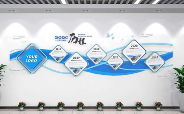 蓝色调简约风公司企业历程文化墙