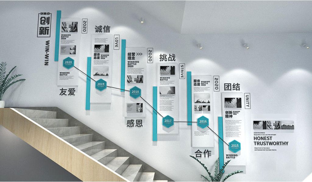 简约时尚企业楼道楼梯文化墙框设计(图2)